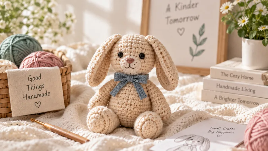 Crochet bunny character made into a DIY kit